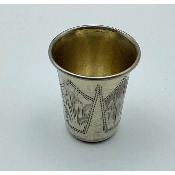 Antique Russian 84 Silver Kiddush Cups Engraved 19 Grams - Picture 1 of 6